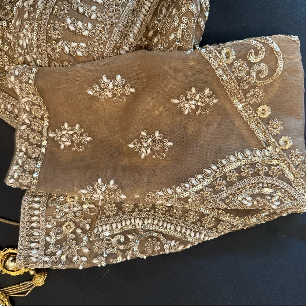 Elegant Gold Embroidered Saree - Picture 7 of 11